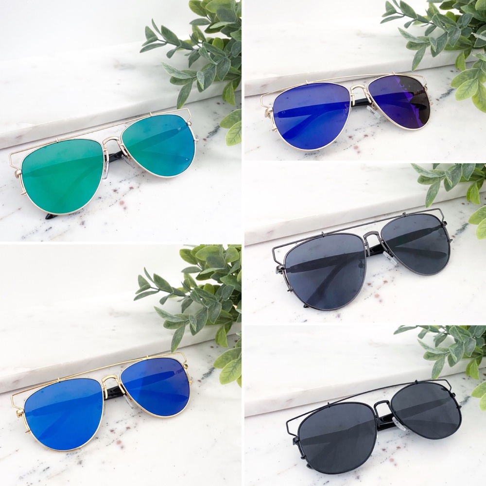 "Amira" Sunglasses || Blue & Gold Mirror Aviator - Picture 6 of 9